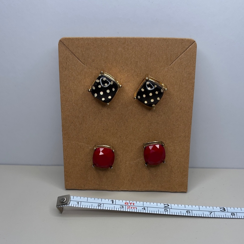 Black & white polka dots and Red Stud Earrings